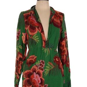 FARM Rio Green Floral Jumpsuit Size Large